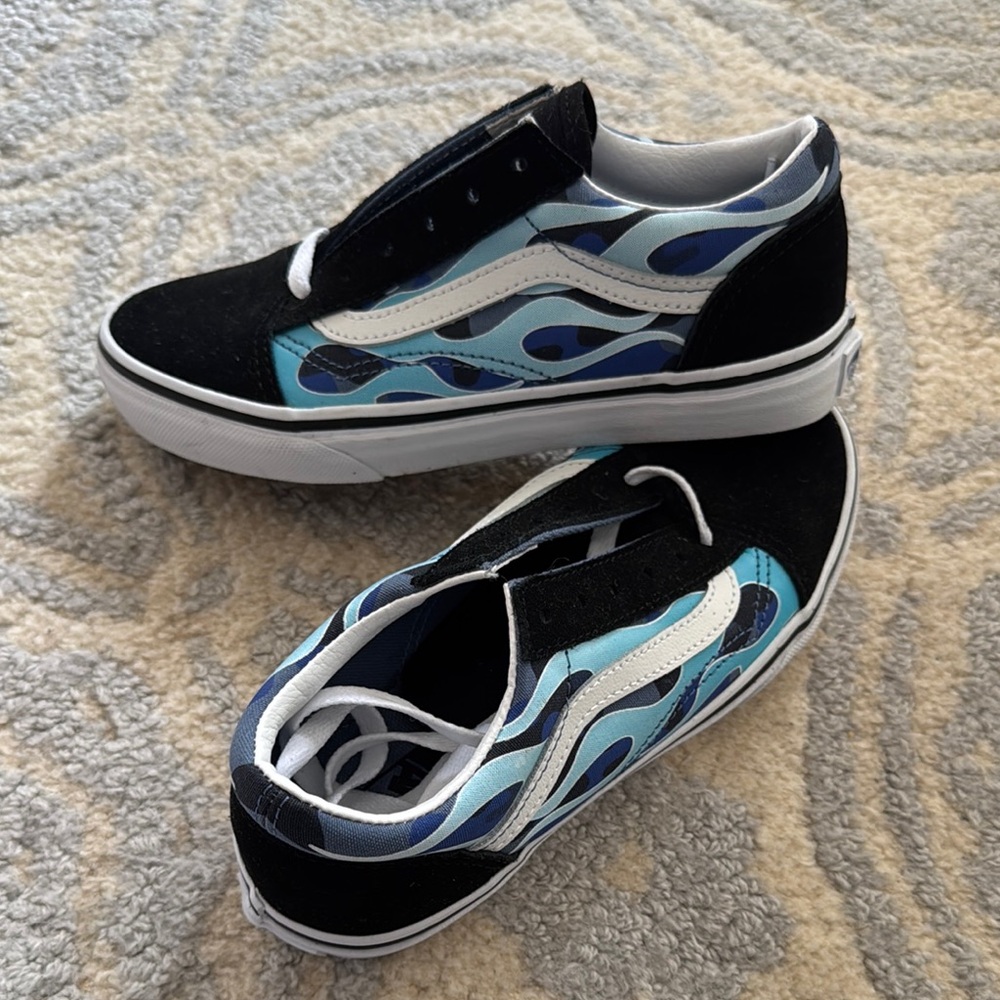 Vans Black and Blue Flame Camo Sneakers